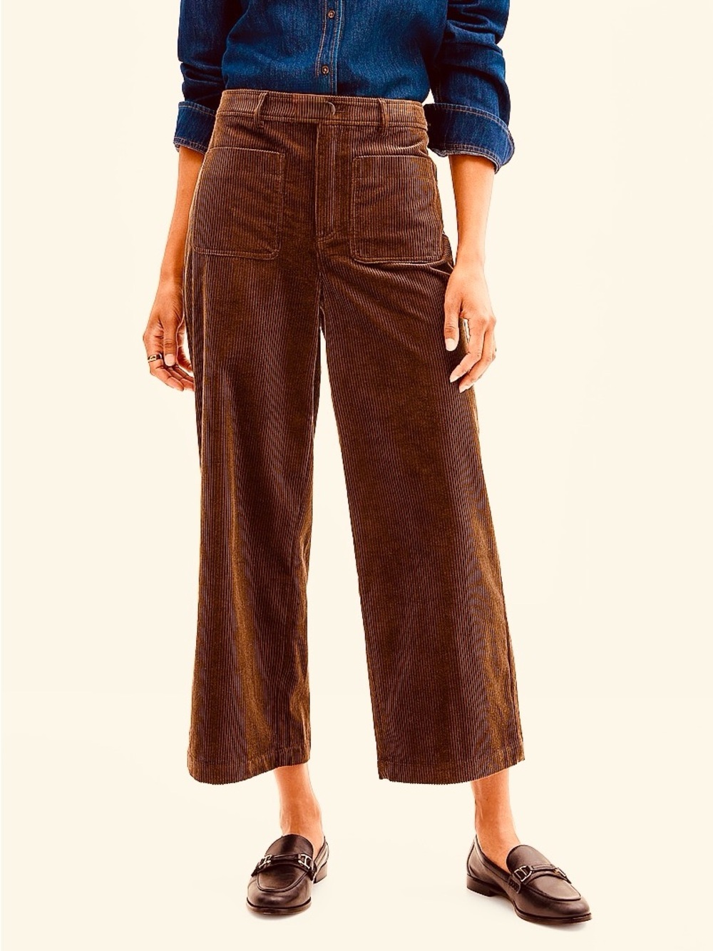 🤎 OAT New York Brown Corduroy High Rise Crop Wide Leg Pants 25/0 Colette Style